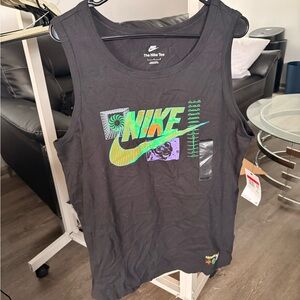Nike Black Tank Top with Neon Green and Yellow Swoosh